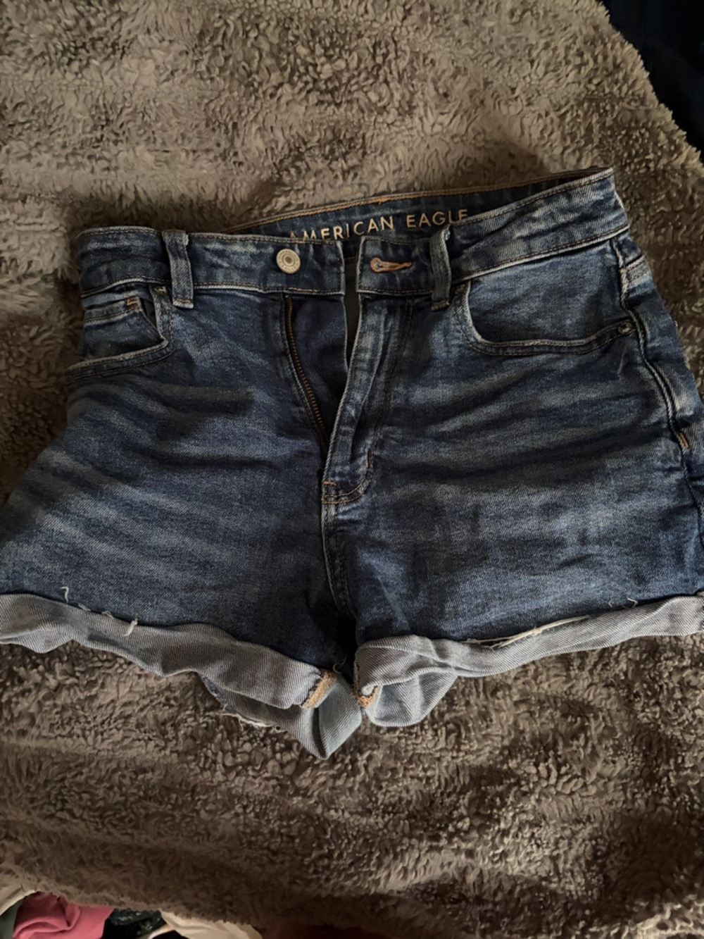 American Eagle Outfitters Mid-Rise Dark Blue Rolled-Hem Denim Shorts